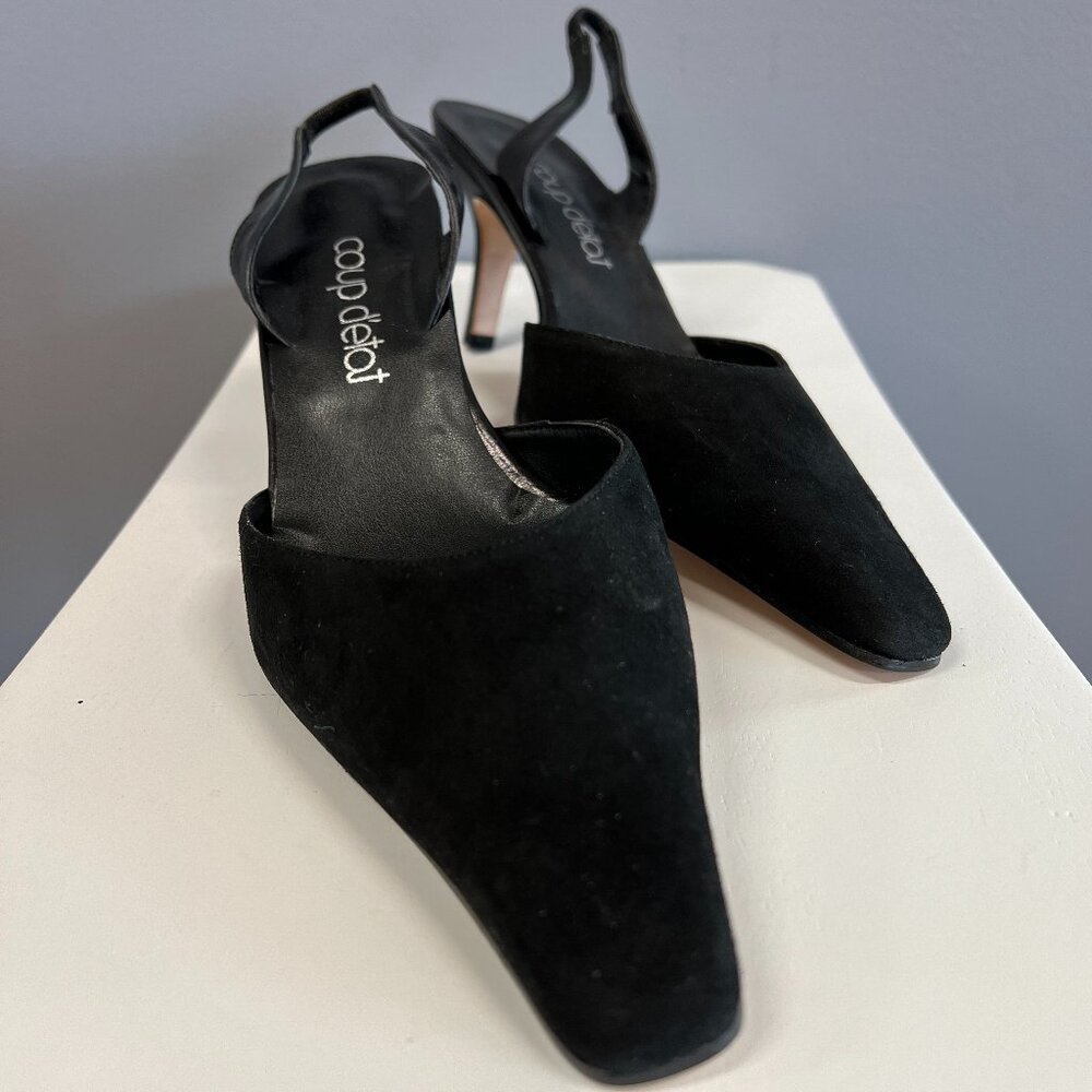 coup e'tat halterback black heels